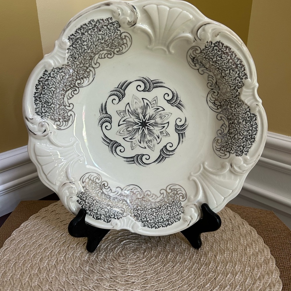 Vintage Mitterteich Bavaria Platinum Lines Round Serving Platter,MIT87,,